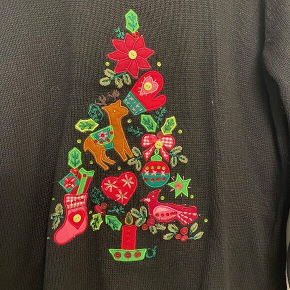 Quacker Factory Light Up Christmas Tree Sweater Beaded Sequined Women’s Large 3D - Picture 3 of 8
